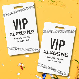 Crachá Ingresso de Concerto Branco Preto VIP Passagem de 
