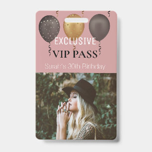 Crachá Ingresso Personalizado de Aniversário Rosa Empoeir