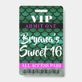 Crachá Ingresso VIP Sereia Escamas Verde Preto Festa Doce