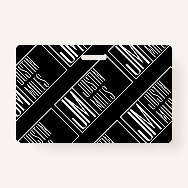 Crachá Iniciais Modernos com Padrão Monograma de Nome (Frente)