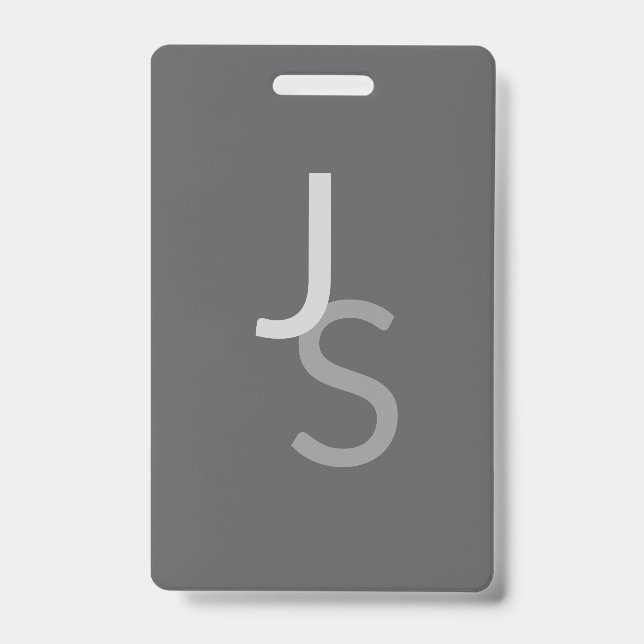 Crachá Iniciais Monogramas Sobrepostos Modernos | Cinza (Frente)