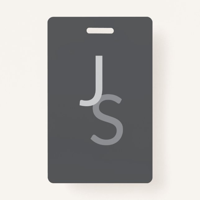 Crachá Iniciais Monogramas Sobrepostos Modernos | Cinza (Frente)