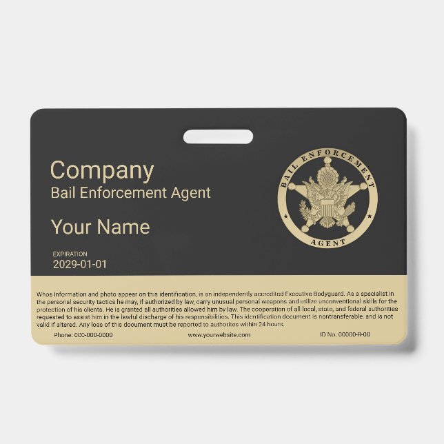 Crachá Insígnia de Agente de Aplicação da Fiança (Frente)