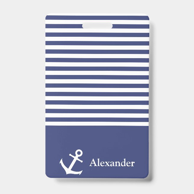 Crachá Insígnia de Âncora Náutica Nome Personalizado (Frente)