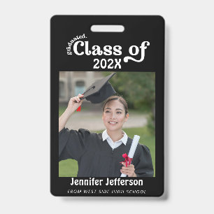 Crachá Insígnia de Foto de Formatura Preto e Branco