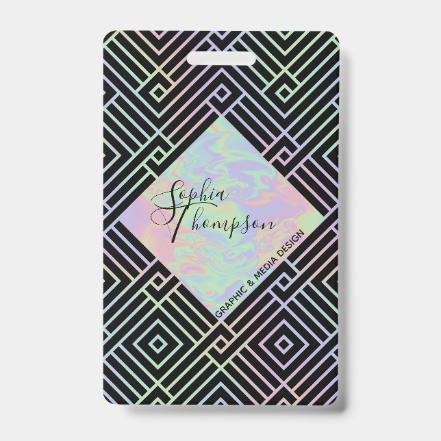 Crachá Insígnia de padrão simétrico holográfico moderno (Frente)