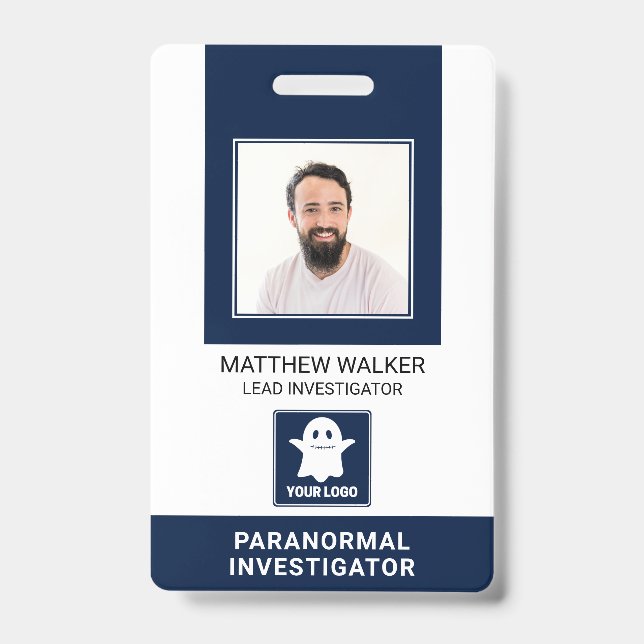 Crachá Investigador Paranormal ID Navy Blue com Código QR (Frente)