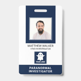 Crachá Investigador Paranormal Marinho Azul Código QR Fot