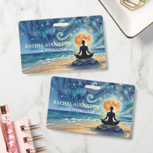 Crachá Ioga Meditação Céu Noturno Estrelado Lua Praia Oce