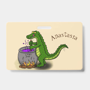 Crachá Jacaré verde engraçado desenho animado de cozinha