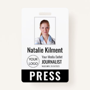 Crachá Jornalista Press Pass Photo Name Logotipo ID Preto