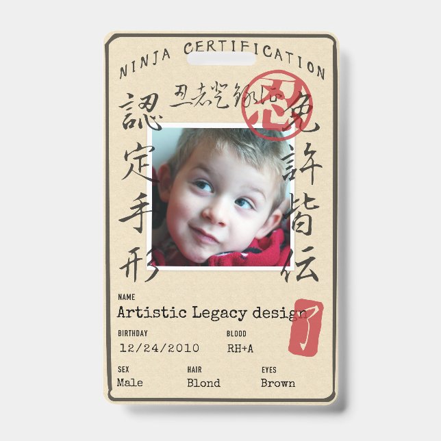 Crachá Kids Ninja ID (Customize image & text!) (Frente)