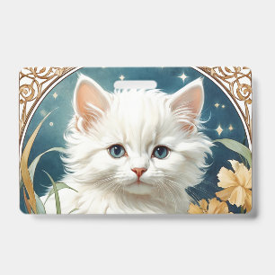Crachá Kit de Arte Novo de Alphonse Mucha com Gatinho