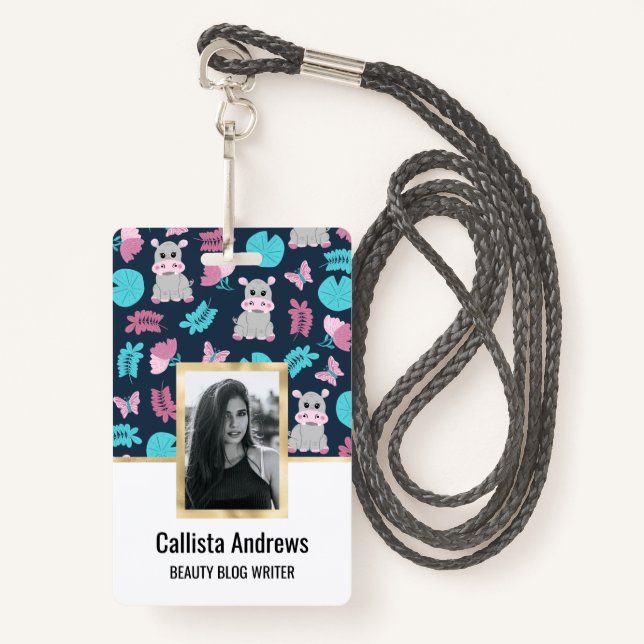 Crachá Lábio Cor-de-Rosa, Rosa, Hippo Floral Borboleta Li (Frente com cordão)