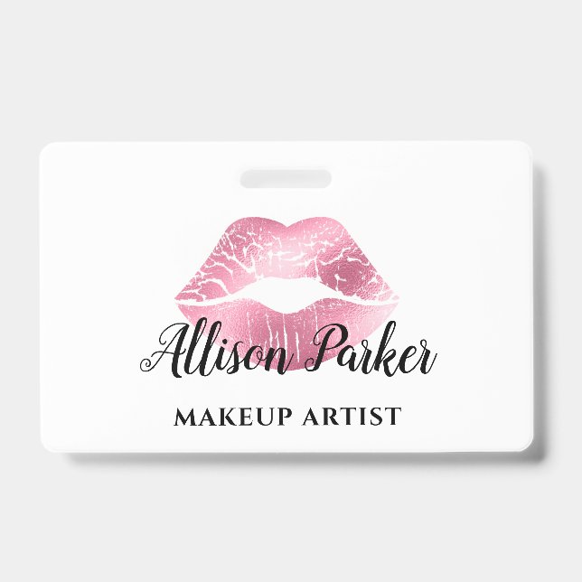 Crachá Lábios de Beijo Cor-de-Rosa Brancos Maquiçam Artis (Frente)