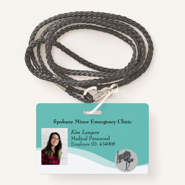 Crachá Lanyard ID Horizontal - Teal Genérico (Frente com cordão)