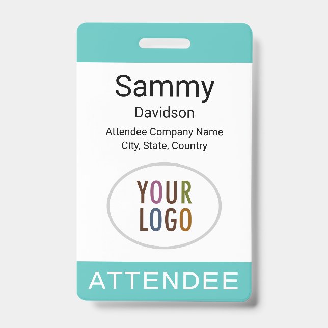 Crachá Lanyard Reel ou Clip do Atendedor Turquesa (Frente)