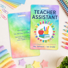 Crachá Lápis Arco-Íris Assistente de Professor Personaliz