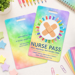Crachá Lápis Arco-Íris Passe de Enfermeira Personalizado