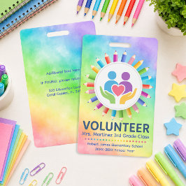 Crachá Lápis Arco-Íris Voluntário Personalizado na Escola
