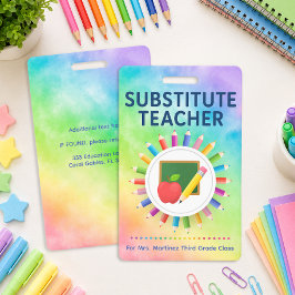 Crachá Lápis de Arco-Íris Professor Substituto Personaliz