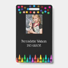 Crachá Lápis de Cor Preto e Estrelas Acessório Colorido p