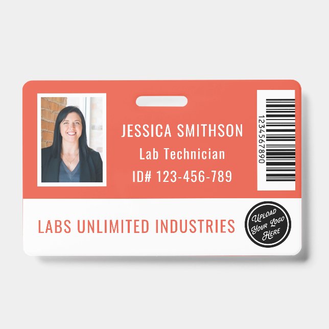 Crachá Laranja Coral de ID de Foto Escolar ou Empr (Frente)