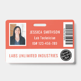 Crachá Laranja Coral de ID de Foto Escolar ou Empr