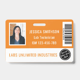 Crachá Laranja de ID de Foto de Escola ou Empresa