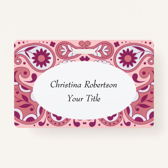 Crachá Largura de lágrimas de Design da Paisley, rosa-cla (Frente)