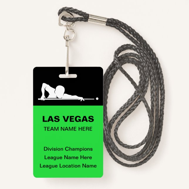 Crachá Las Vegas Billiards Theme Bulk Team Name Badges (Frente com cordão)