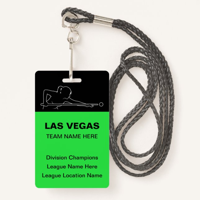 Crachá Las Vegas Billiards Theme Bulk Team Name Badges (Frente com cordão)