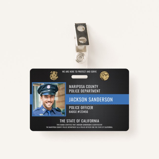 Crachá Law Enforcement Police Department Employee ID (Frente com Clipe)
