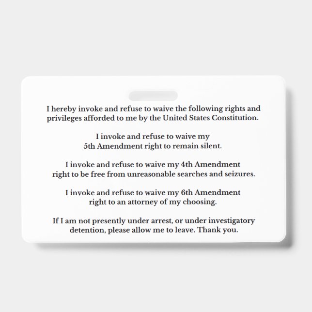 Crachá Legal Rights And Privileges Card (Frente)