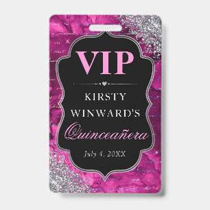 Crachá Letras de Sereia Brilho Rosa Quinceanera VIP