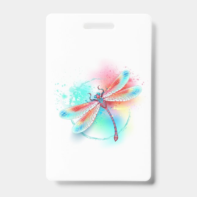 Crachá libélula vermelha sobre fundo de aquarela (Frente)