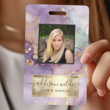 Lilac Glitter Watercolor Faux Gold Foil Salon ID