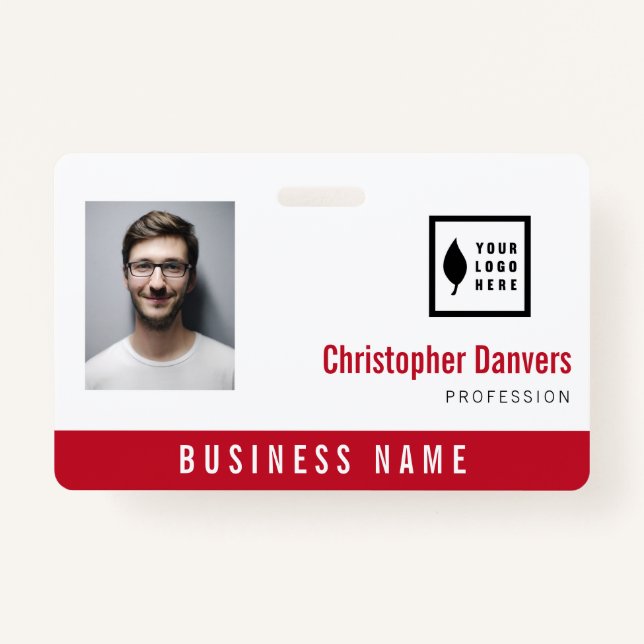 Crachá Limpe o branco vermelho adicione seu funcionário d (Frente)