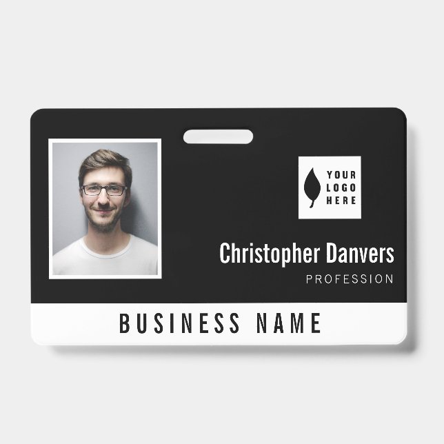 Crachá Limpe Preto Branco, adicione seu funcionário de es (Frente)