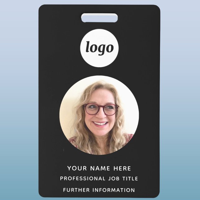 Crachá Limpo Profissional Preto Nome (Simple logo with custom text business branding promotional photo ID badge name tag)