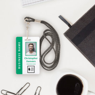 Crachá Limpo Verde Branco Adicione Seu Logotipo Funcionár