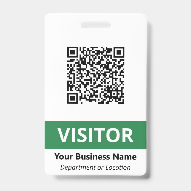 Crachá Limpo Verde Branco Visitante Seu Código QR (Frente)