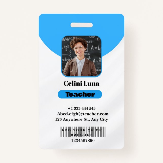 Crachá Linhas e classe limpas: ID de professor azul minim (Frente)