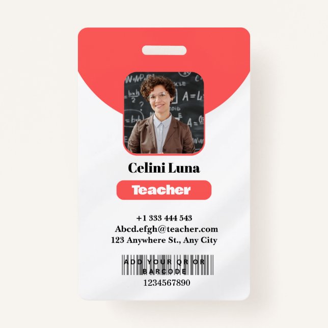 Crachá Linhas e classe limpas: ID de professor vermelho m (Frente)