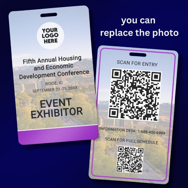 Crachá Location Replaceable Photo QR Logo Conference  (Criador carregado)