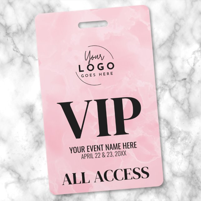 Crachá Logo Evento VIP Pink All Access Pass (Girly Pink Event Your Logo All Access VIP Badge)
