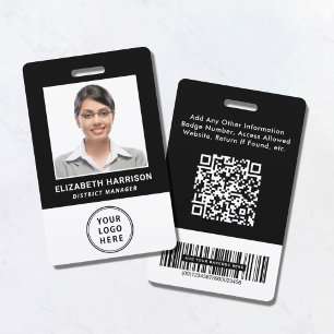 Crachá Logo QR Bar Codes Black Employee Photo ID