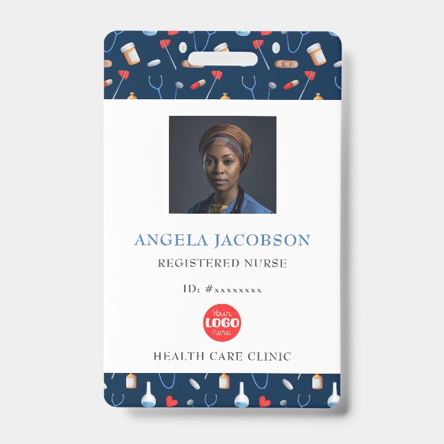 Crachá Logotipo azul Registrado de Enfermeira de Saúde (Frente)
