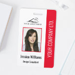 Crachá Logotipo Básico da Empresa Foto Vermelha Segurança<br><div class="desc">Personalize facilmente este crachá básico de segurança de fotos de funcionários profissionais com detalhes personalizados.</div>