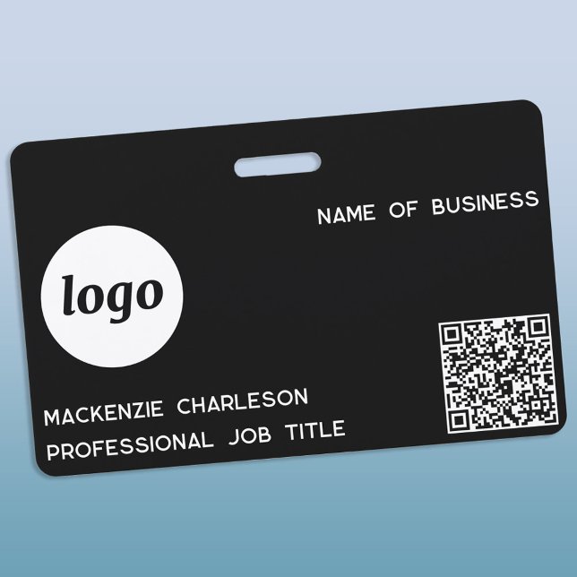 Crachá Logotipo Código QR Negócios Profissionais Nome Pre (Simple logo QR code with custom text business promotional branding name tag)